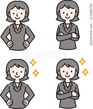 A woman in a suit with multiple confident and proud gestures: Illustration material A woman in a suit with multiple confident and proud gestures: Illustration material 121660784