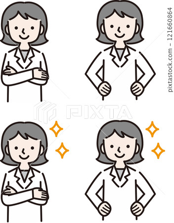 一位身穿白大褂、雙臂交叉的自信女性(醫生、藥劑師、營養師、研究員) 一位身穿白大褂、雙臂交叉的自信女性(醫生、藥劑師、營養師、研究員) 121660864