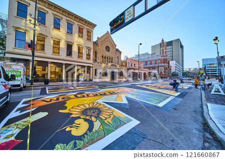 Vibrant Black Lives Matter Mural in Cincinnati Urban Landscape Street Level View Vibrant Black Lives Matter Mural in Cincinnati Urban Landscape Street Level View 121660867
