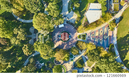Aerial of Washington Park Pavilion and Pathways at Golden Hour Aerial of Washington Park Pavilion and Pathways at Golden Hour 121660989