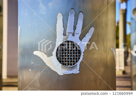 Urban Industrial Handprint Sculpture with Mesh Detail Perspective 121660994
