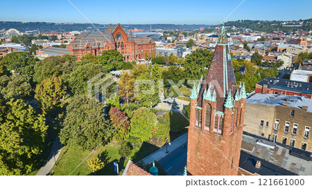 Aerial of Cincinnati Music Hall with Park and Tower 121661000