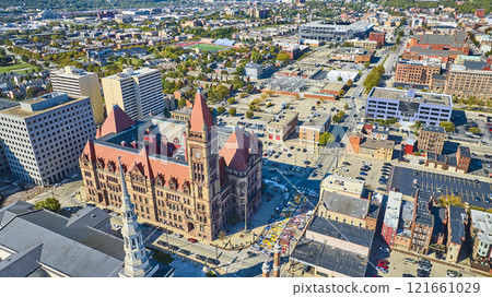 Aerial Urban Harmony Historic Gothic Revival and Modern Cincinnati Blend 121661029