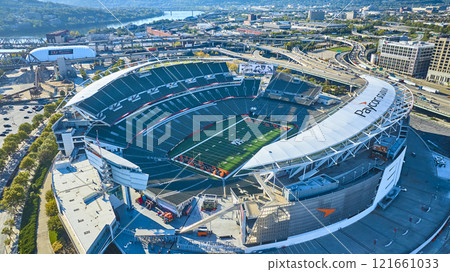 Aerial of Cincinnati Paycor Stadium and Ohio River Skyline Aerial of Cincinnati Paycor Stadium and Ohio River Skyline 121661033