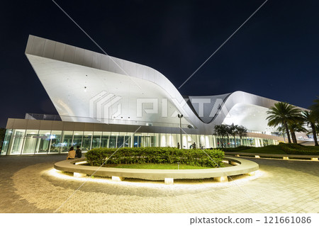 Night view of the National Kaohsiung Center for the Arts (Weiwuying), Taiwan. The site was originally a military compound and was reconstructed as an arts center. Night view of the National Kaohsiung Center for the Arts (Weiwuying), Taiwan. The site was originally a military compound and was reconstructed as an arts center. 121661086