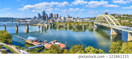 Aerial Panorama of Cincinnati Skyline and Bridges Over Ohio River 121661155