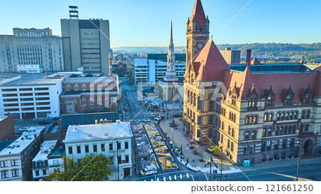 Aerial of Cincinnati City Hall Black Lives Matter Murals and Skyline Blend Aerial of Cincinnati City Hall Black Lives Matter Murals and Skyline Blend 121661250