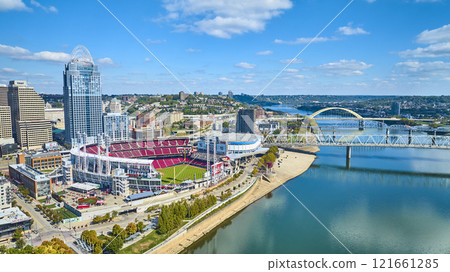 Aerial of Downtown Cincinnati Skyline and Ohio River Bridges Aerial of Downtown Cincinnati Skyline and Ohio River Bridges 121661285