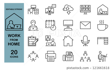 Icon set for working from home and remote work 121661618