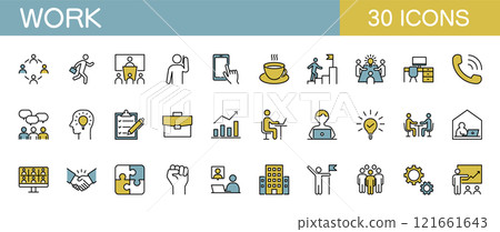 與工作、工作和商業顏色相關的圖標集 與工作、工作和商業顏色相關的圖標集 121661643