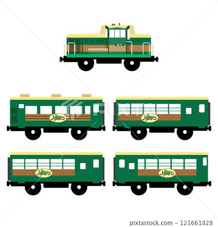 Vector illustration set of the toy-style Kushiro Marsh Norokko train 121661828