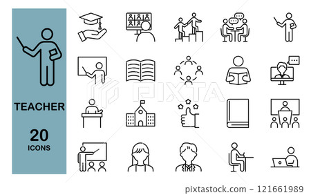 School teacher and education icon set School teacher and education icon set 121661989