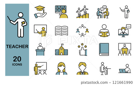 School teacher and education icon set color School teacher and education icon set color 121661990