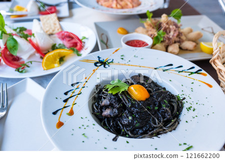 Squid ink pasta in Italy Squid ink pasta in Italy 121662200