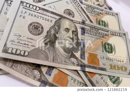 US Dollar Banknotes.A close-up view of various US dollar banknotes. Finance and economy concept. 121662219