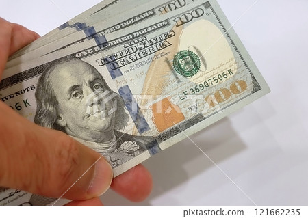 US Dollar Banknotes.A close-up view of various US dollar banknotes. Finance and economy concept. 121662235