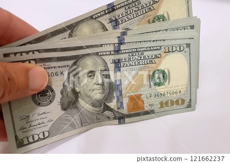US Dollar Banknotes.A close-up view of various US dollar banknotes. Finance and economy concept. 121662237