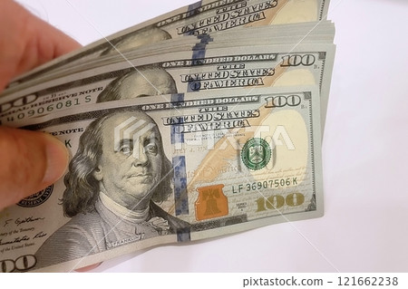 US Dollar Banknotes.A close-up view of various US dollar banknotes. Finance and economy concept. 121662238