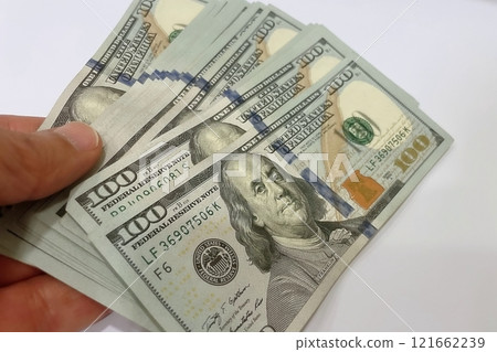 US Dollar Banknotes.A close-up view of various US dollar banknotes. Finance and economy concept. 121662239