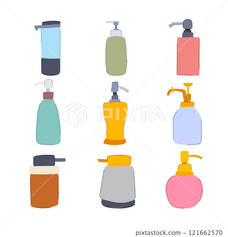 liquid soap dispenser set cartoon vector illustration 121662570