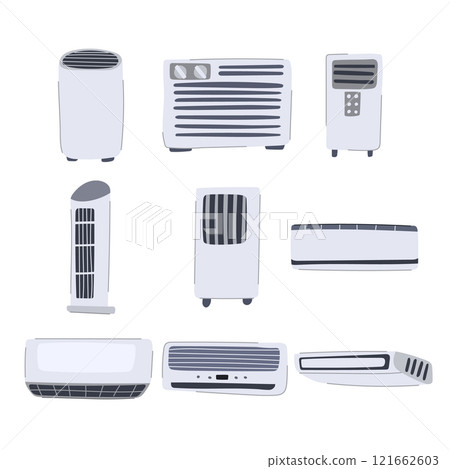 air conditioner set cartoon vector illustration 121662603