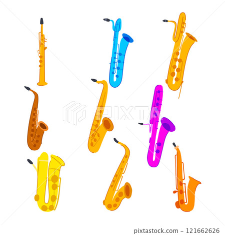 saxophone set cartoon vector illustration 121662626