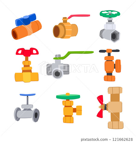 plumbing valve set cartoon vector illustration 121662628