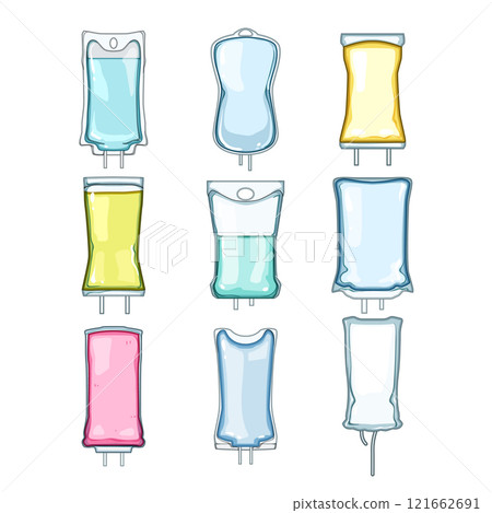 iv drip bag set cartoon vector illustration 121662691