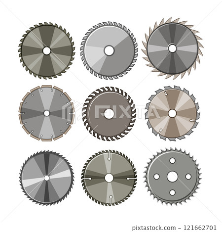 circular saw blade set cartoon vector illustration 121662701