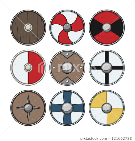viking shield set cartoon vector illustration 121662728