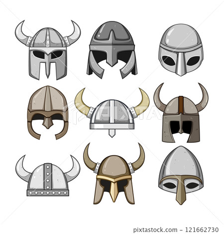 viking helmet set cartoon vector illustration 121662730