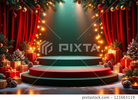 Electronic commerce, stage, design stage, product stage, promotion, red, nativity stage 121663119