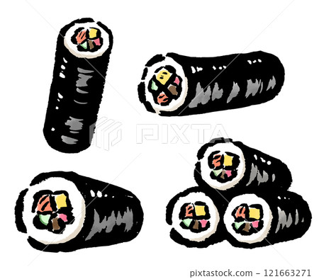 Ehomaki from various angles - hand-drawn illustrations with brush strokes Ehomaki from various angles - hand-drawn illustrations with brush strokes 121663271