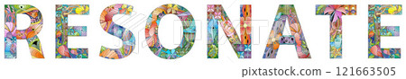 Word RESONATE. Hand drawn lettering. Vector text. 121663505