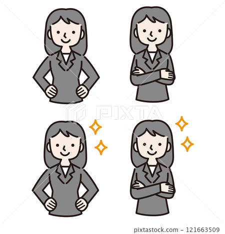 A woman in a suit with multiple confident and proud gestures: Illustration material A woman in a suit with multiple confident and proud gestures: Illustration material 121663509