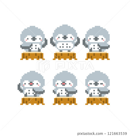 樹樁和各種灰貓頭鷹的像素藝術 121663539