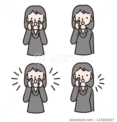 A woman in a suit calling out and speaking in multiple gestures: Illustration material A woman in a suit calling out and speaking in multiple gestures: Illustration material 121663627