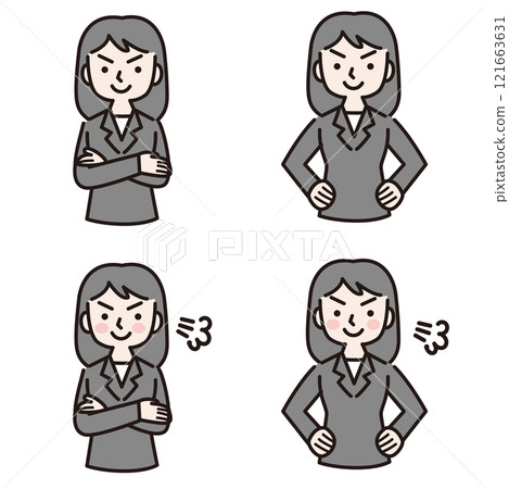 Confidence and motivation: A woman in a suit with multiple gestures: Illustration material Confidence and motivation: A woman in a suit with multiple gestures: Illustration material 121663631
