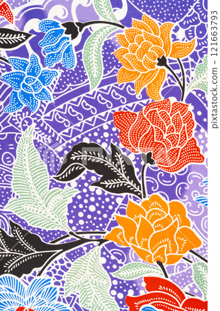 Colorful batik cloth fabric textile, abstract background. 121663793