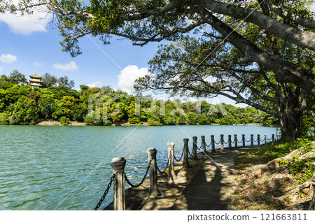 Beautiful lakeshore landscape of Chengcheng Lake Scenic Area in Kaohsiung, Taiwan. Beautiful lakeshore landscape of Chengcheng Lake Scenic Area in Kaohsiung, Taiwan. 121663811
