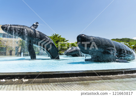 View of the Whale Water Square at the National Museum of Marine Biology and Aquarium in Kenting National Park of Pingtung, Taiwan. 121663817