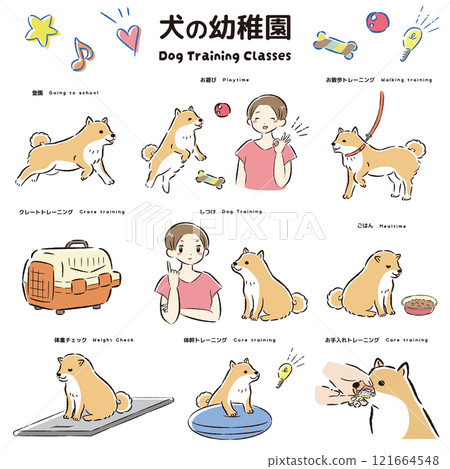 狗幼兒園的圖像插圖(訓練班、訓狗師、狗學校) 狗幼兒園的圖像插圖(訓練班、訓狗師、狗學校) 121664548