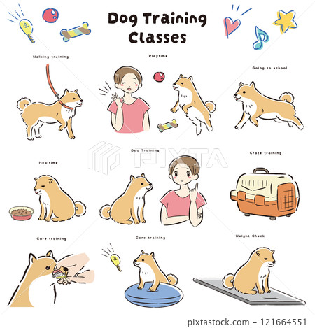 Illustration of a dog kindergarten (training class, dog trainer, dog school) Illustration of a dog kindergarten (training class, dog trainer, dog school) 121664551