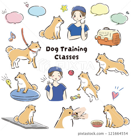 Illustration of a dog kindergarten (training class, dog trainer, dog school) Illustration of a dog kindergarten (training class, dog trainer, dog school) 121664554