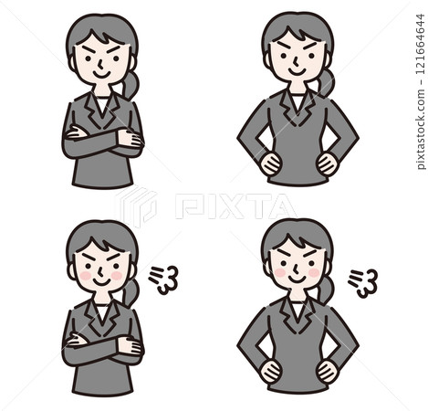 Confidence and motivation: A woman in a suit with multiple gestures: Illustration material Confidence and motivation: A woman in a suit with multiple gestures: Illustration material 121664644