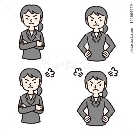 Angry woman in a suit with multiple gestures: illustration material Angry woman in a suit with multiple gestures: illustration material 121664659