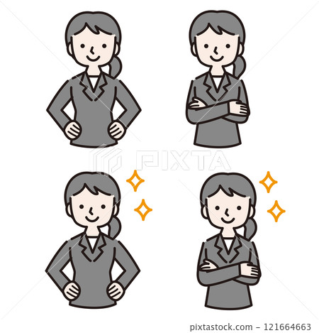 A woman in a suit with multiple confident and proud gestures: Illustration material A woman in a suit with multiple confident and proud gestures: Illustration material 121664663