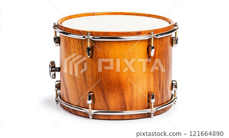 A beautifully crafted wooden drum ready for rhythm and music creation. 121664890