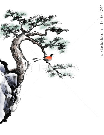 手繪水墨松石（淺色，無背景） 121665244