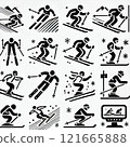 一組簡單現代的滑雪動作象形圖 121665888